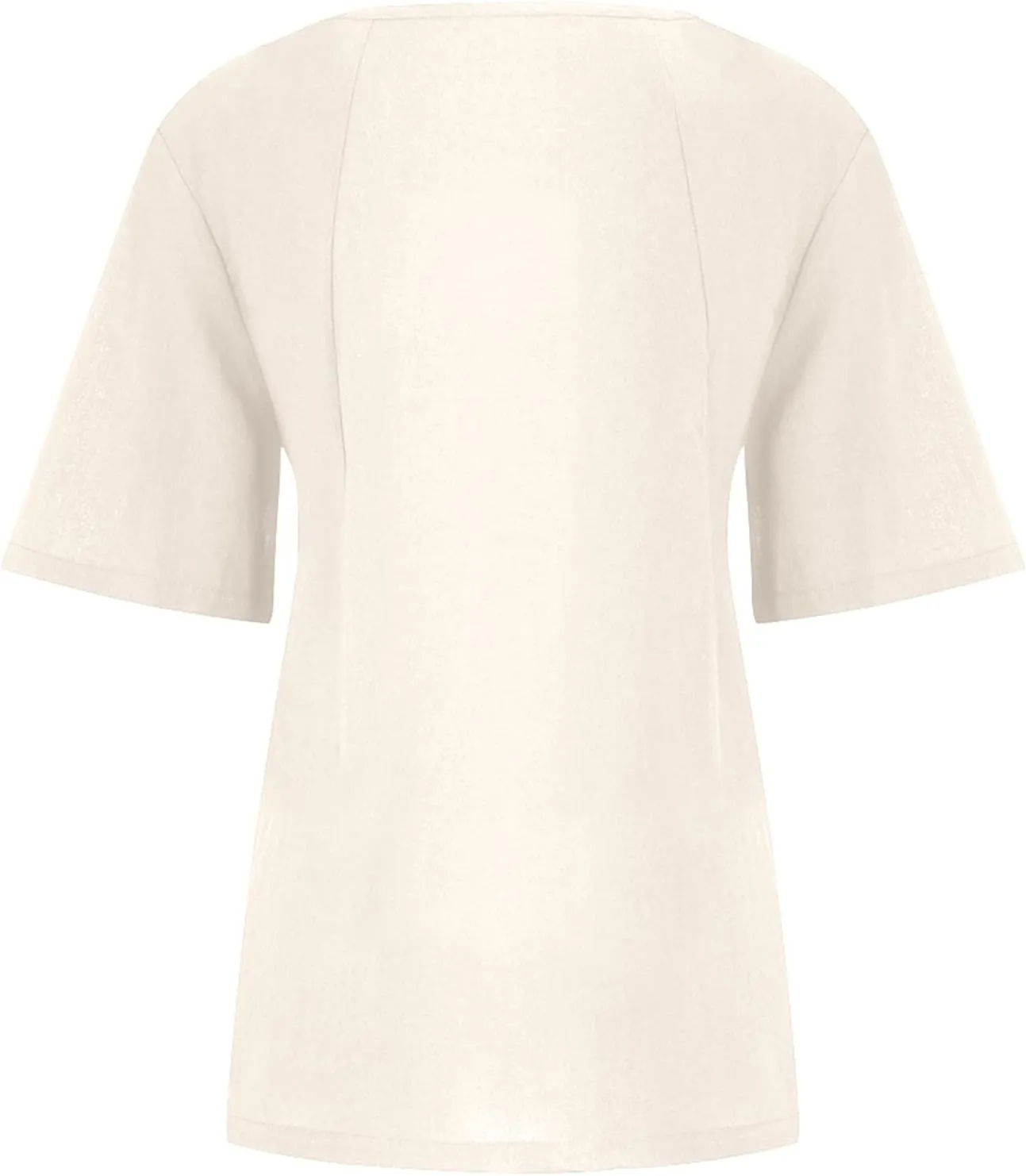 Womens Work Tops Womens Casual Solid Button Top Crewneck Button Tees Linen Plus Size Shirt Loose Short Sleeve Blouse