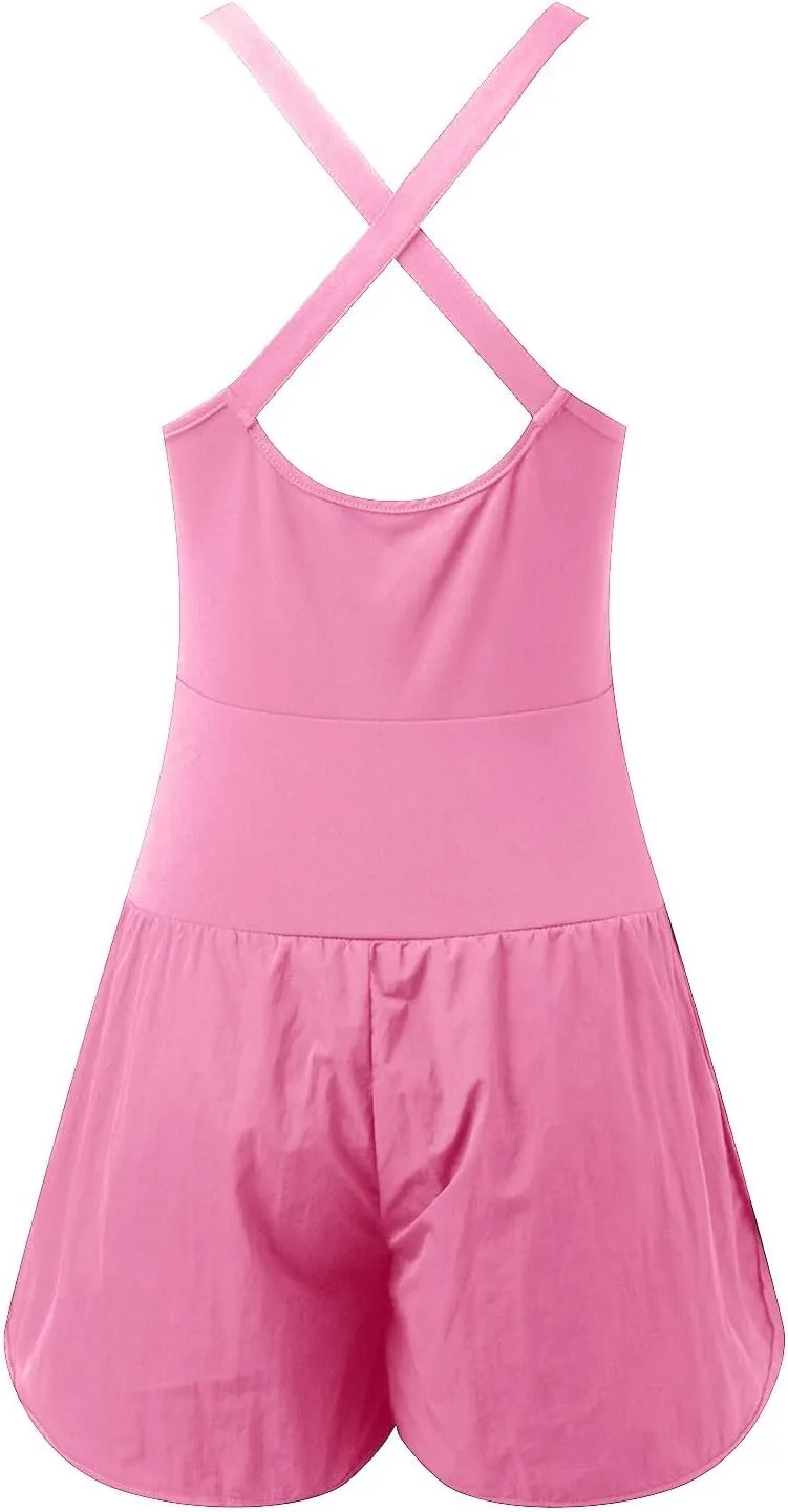 Workout Romper for Women Yoga Running Short Jumpsuit Athletic One Piece Cutout Jumpsuits Casual Summer Exercise Gym Clothes