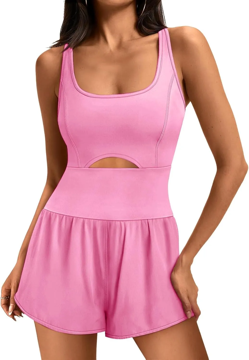 Workout Romper for Women Yoga Running Short Jumpsuit Athletic One Piece Cutout Jumpsuits Casual Summer Exercise Gym Clothes