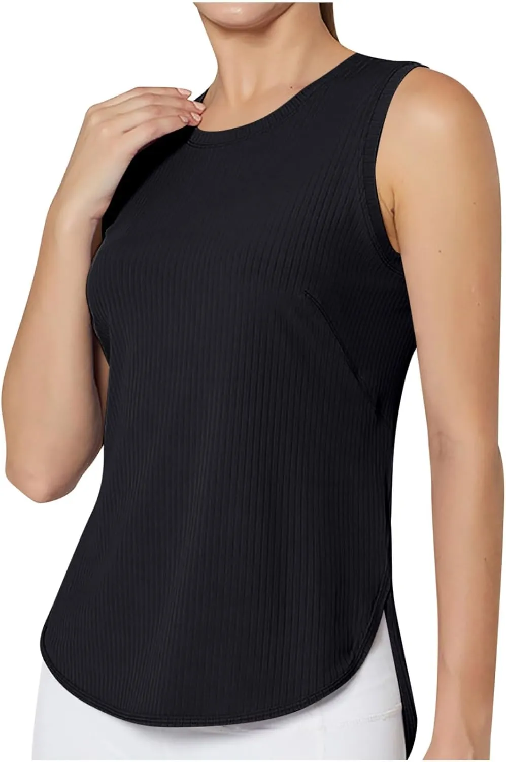 Workout Tank Tops for Woman Quick Dry Running Athletic Tanks High Low Hem Side Slit Yoga Vest Exercise Ribbed Shirts