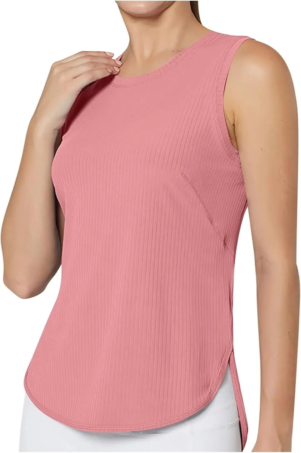 Workout Tank Tops for Woman Quick Dry Running Athletic Tanks High Low Hem Side Slit Yoga Vest Exercise Ribbed Shirts