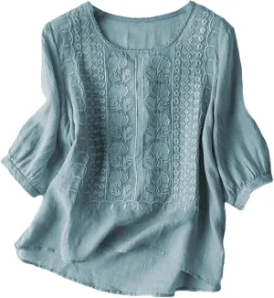Workout Tops for Women Plus Size Summer Boho Cotton Linen Short Sleeve Tunic Tops Casual Loose Comfy Beach Shirt
