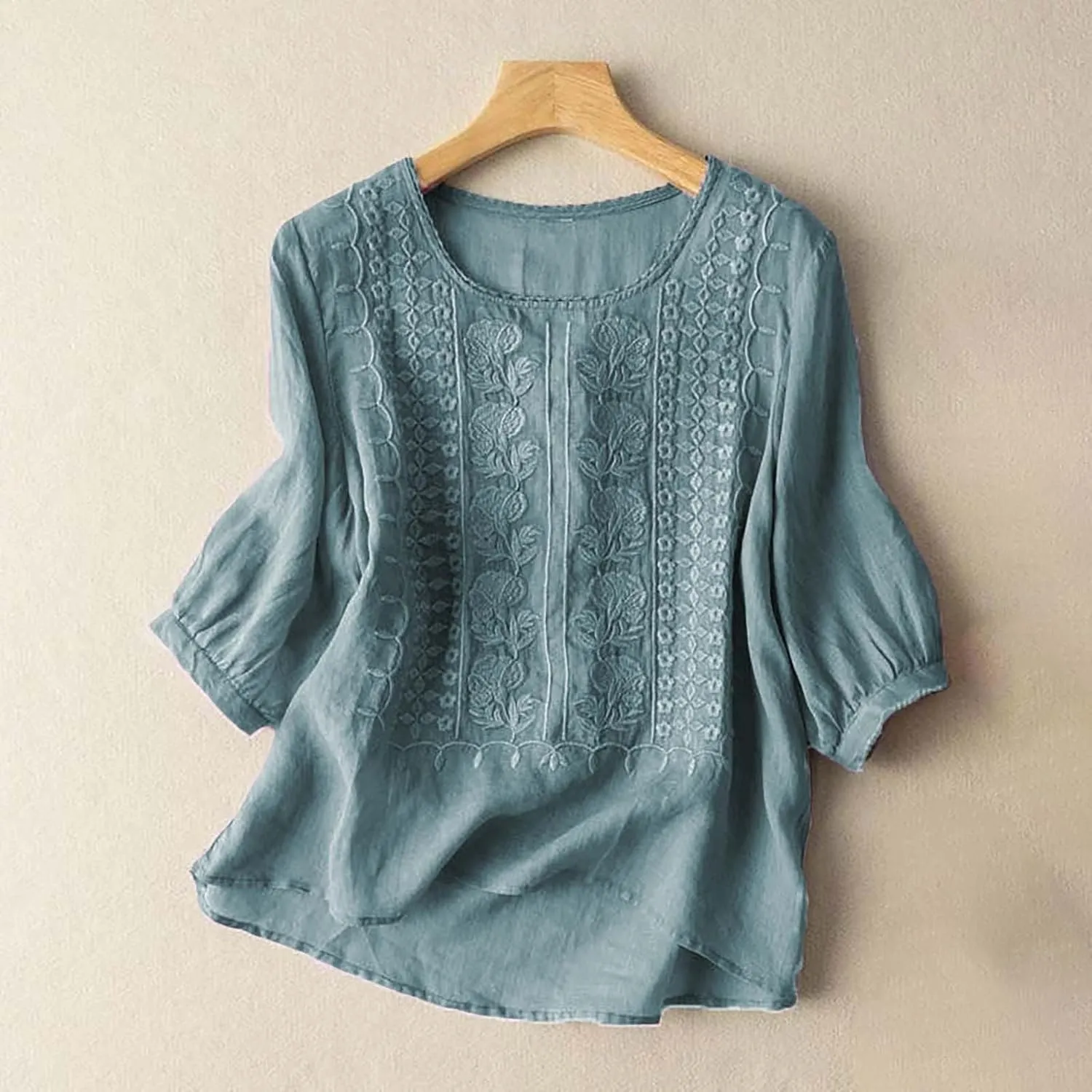 Workout Tops for Women Plus Size Summer Boho Cotton Linen Short Sleeve Tunic Tops Casual Loose Comfy Beach Shirt