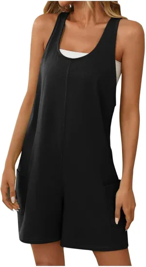 Xiaojmake Shorts Rompers for Women 2025 Summer Plus Size Wide Strap Vacation Beach Bib Romper Overall Jumpsuits with Pockets
