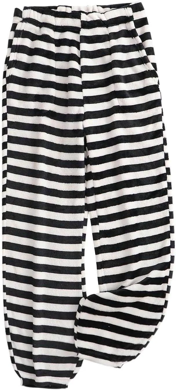Xiaojmake Wide Leg Pajama Pants Long Striped Pj Pants Elastic Waistband Lounge Pant Sleepwear Flannel Home Pants with Pockets