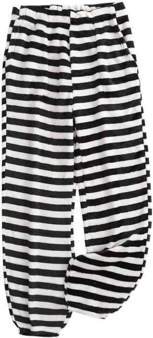 Xiaojmake Wide Leg Pajama Pants Long Striped Pj Pants Elastic Waistband Lounge Pant Sleepwear Flannel Home Pants with Pockets