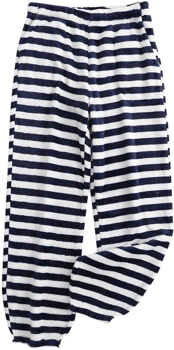 Xiaojmake Wide Leg Pajama Pants Long Striped Pj Pants Elastic Waistband Lounge Pant Sleepwear Flannel Home Pants with Pockets