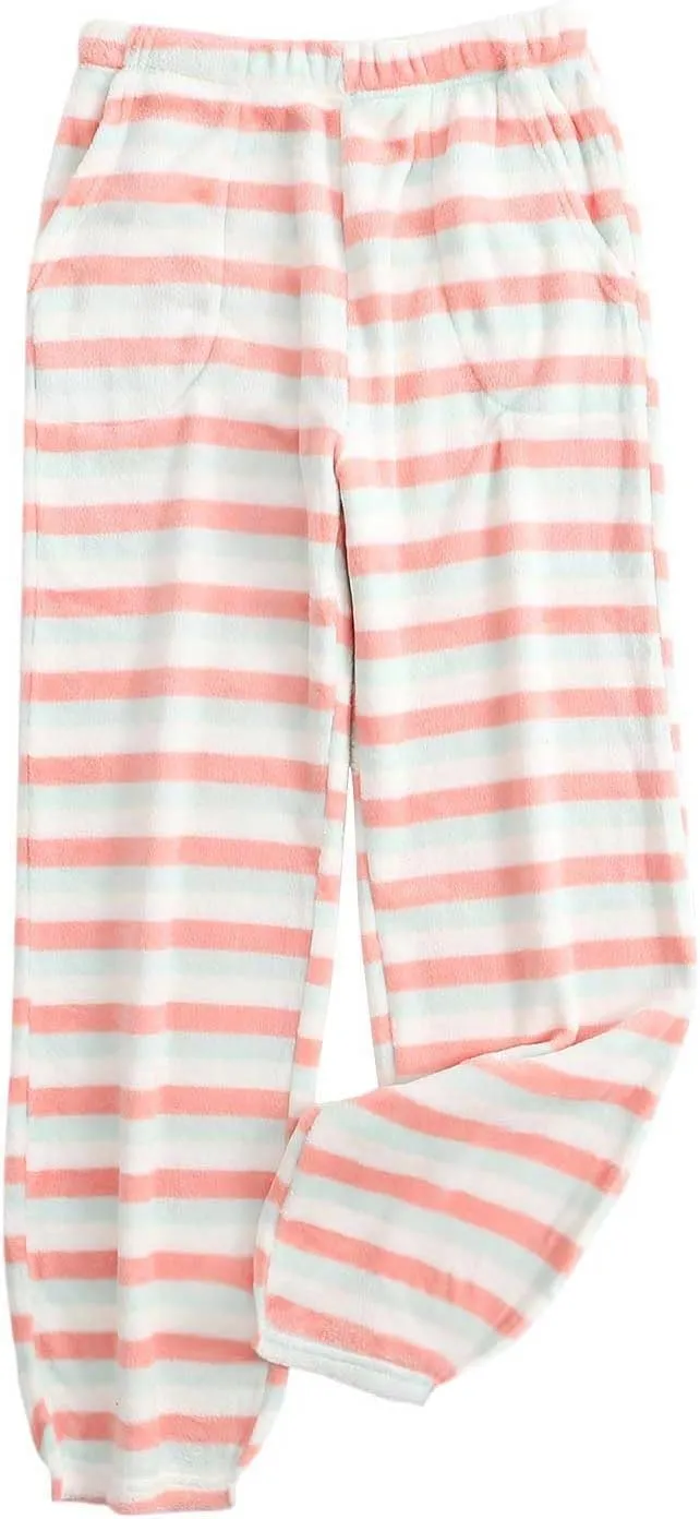 Xiaojmake Wide Leg Pajama Pants Long Striped Pj Pants Elastic Waistband Lounge Pant Sleepwear Flannel Home Pants with Pockets