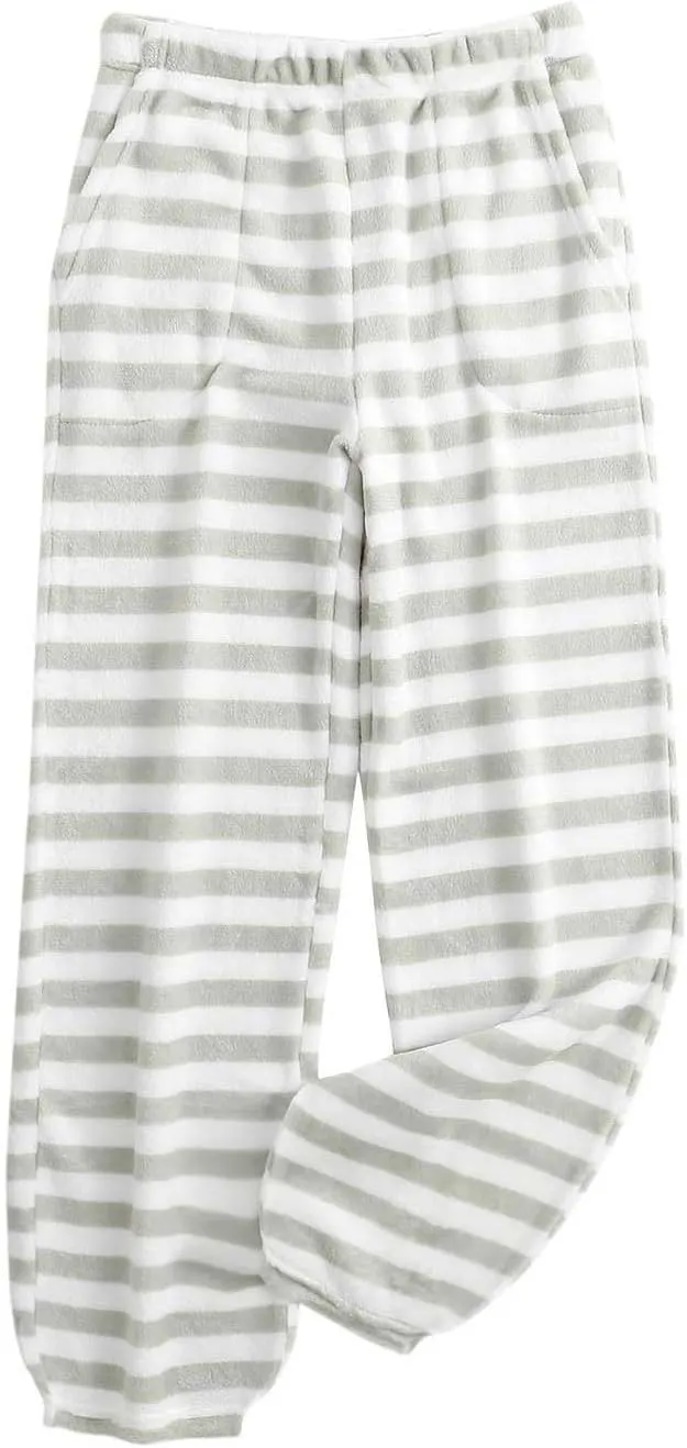 Xiaojmake Wide Leg Pajama Pants Long Striped Pj Pants Elastic Waistband Lounge Pant Sleepwear Flannel Home Pants with Pockets