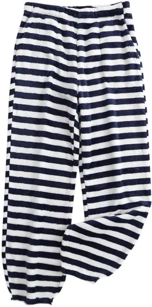Xiaojmake Wide Leg Pajama Pants Long Striped Pj Pants Elastic Waistband Lounge Pant Sleepwear Flannel Home Pants with Pockets