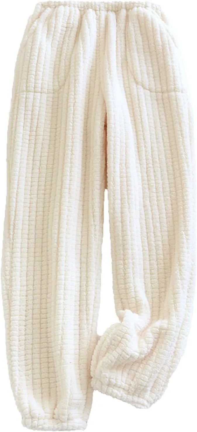 Xiaojmake Womens Fleece Pajama Pants Comfy Warm Pajama Lounge Bottom Warm Long Pants Sleepwear Velvet Home Pants with Pockets