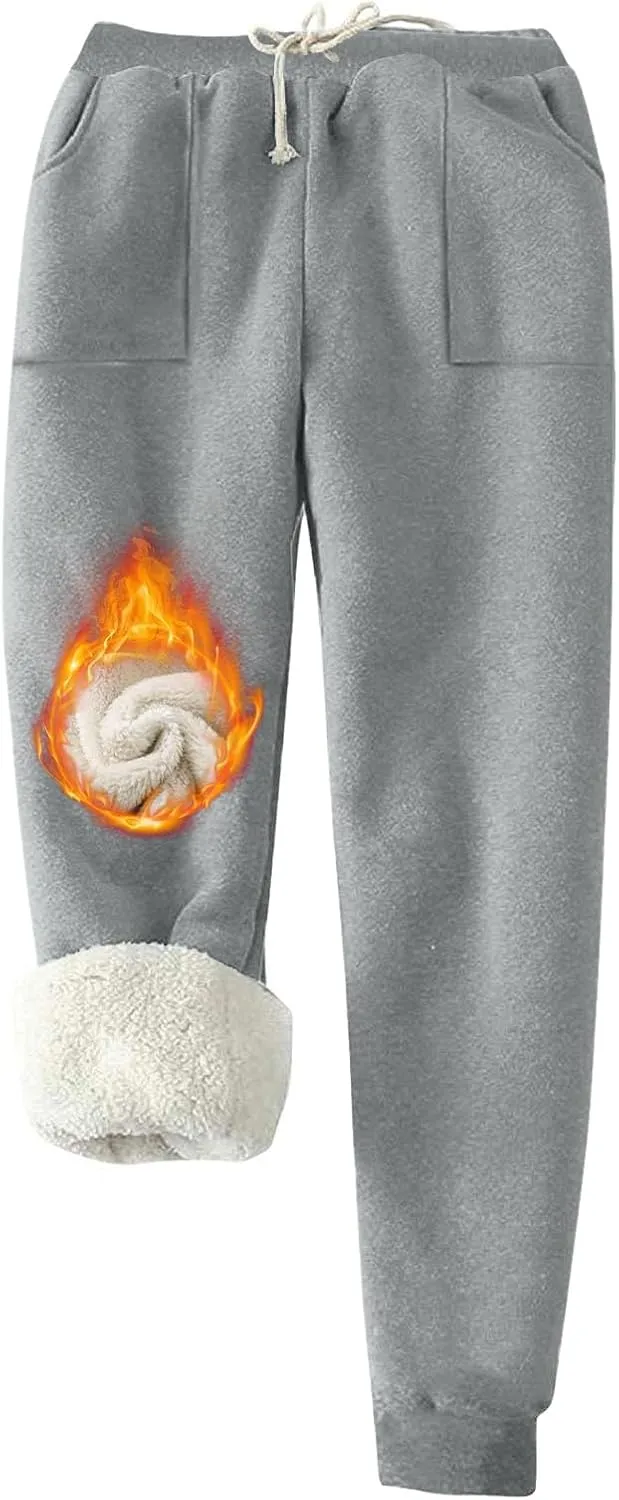 Xiaojmake Women's Warm Pj Pants Sherpa Lined Thermal Pajama Pants Athletic Workout Cotton Sweatpants Fleece Joggers Pants
