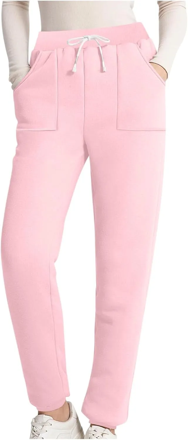 Xiaojmake Women's Warm Pj Pants Sherpa Lined Thermal Pajama Pants Athletic Workout Cotton Sweatpants Fleece Joggers Pants