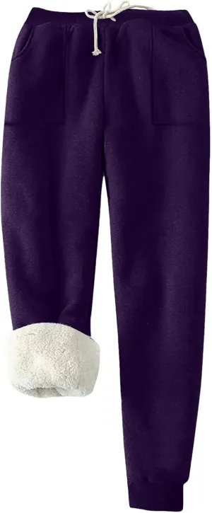 Xiaojmake Women's Warm Pj Pants Sherpa Lined Thermal Pajama Pants Athletic Workout Cotton Sweatpants Fleece Joggers Pants