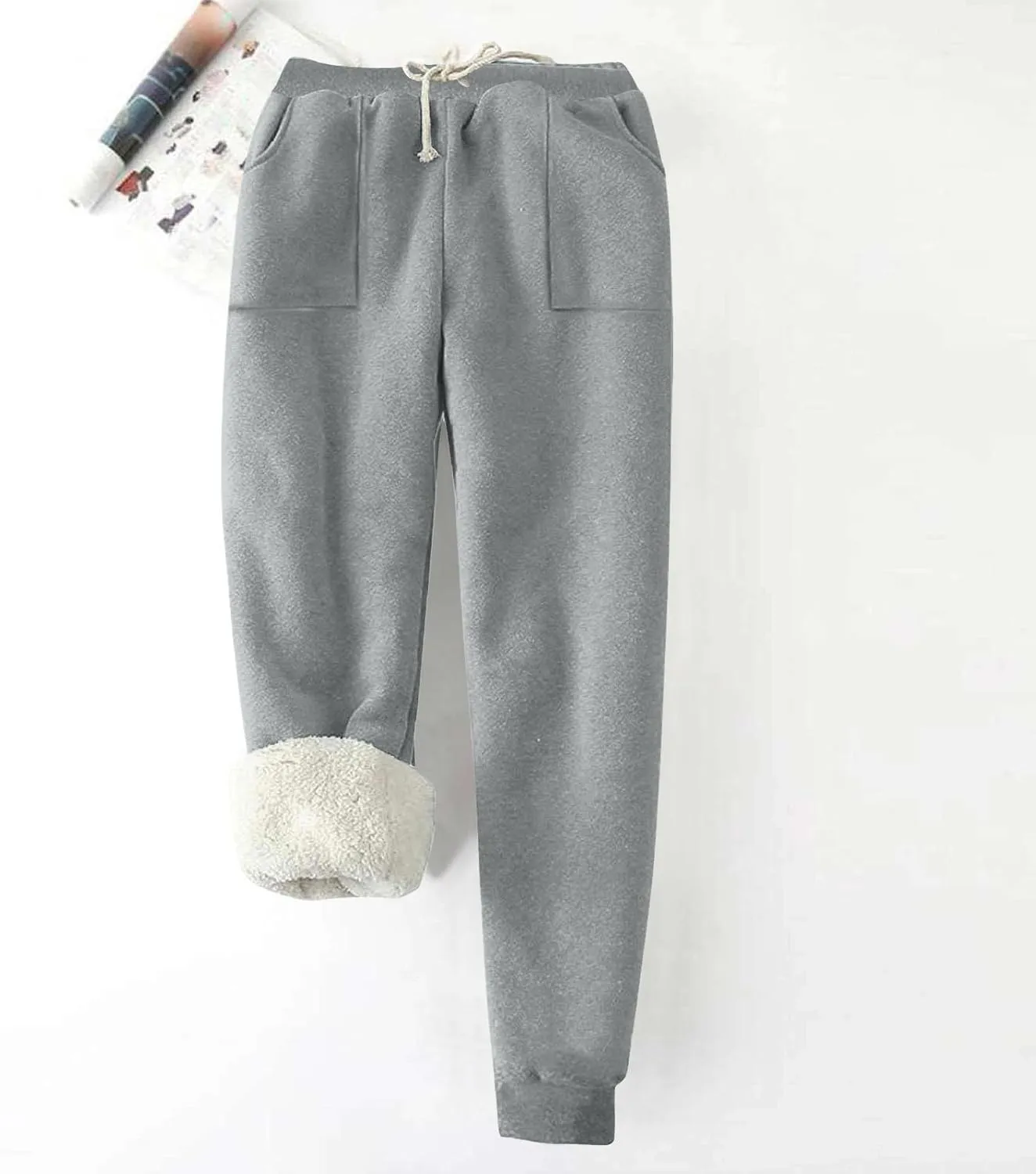 Xiaojmake Women's Warm Pj Pants Sherpa Lined Thermal Pajama Pants Athletic Workout Cotton Sweatpants Fleece Joggers Pants