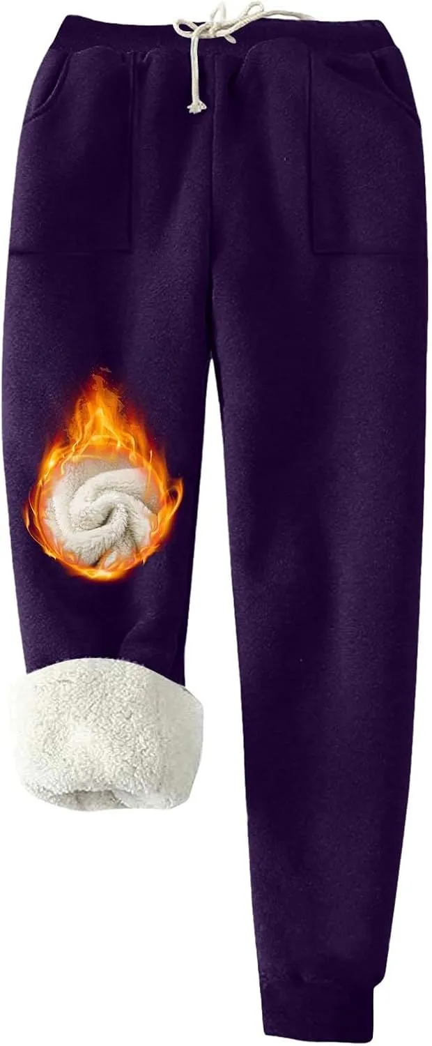 Xiaojmake Women's Warm Pj Pants Sherpa Lined Thermal Pajama Pants Athletic Workout Cotton Sweatpants Fleece Joggers Pants