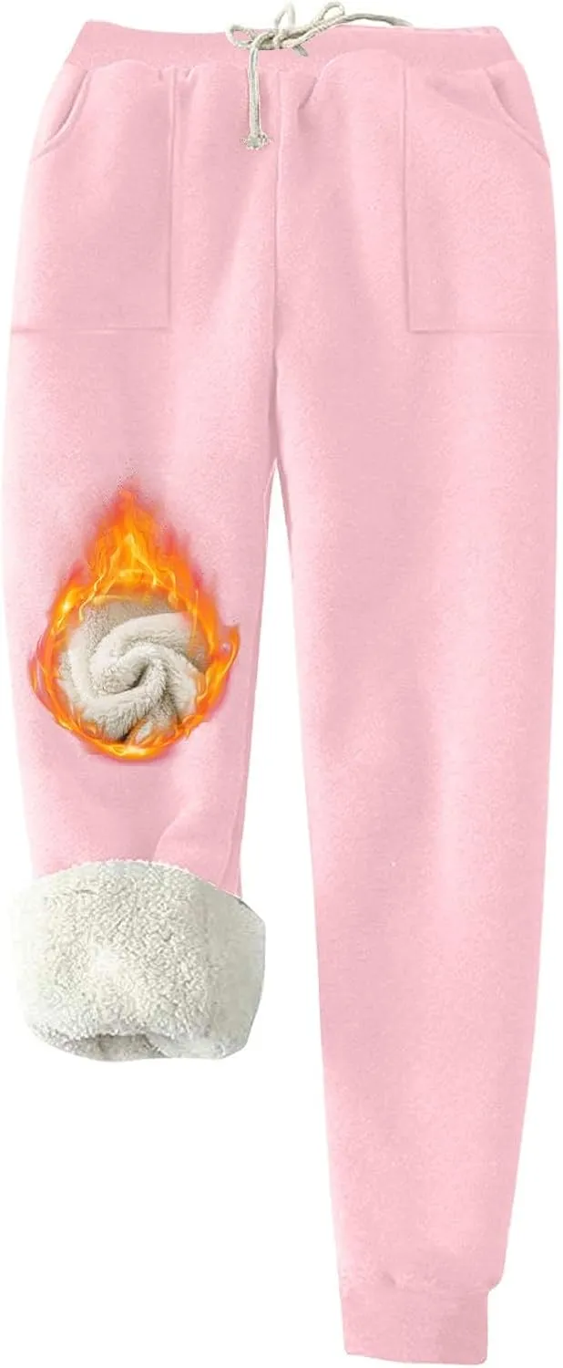 Xiaojmake Women's Warm Pj Pants Sherpa Lined Thermal Pajama Pants Athletic Workout Cotton Sweatpants Fleece Joggers Pants