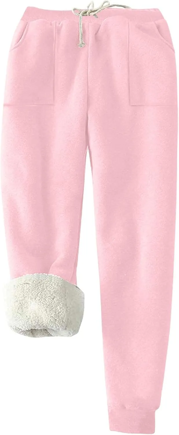 Xiaojmake Women's Warm Pj Pants Sherpa Lined Thermal Pajama Pants Athletic Workout Cotton Sweatpants Fleece Joggers Pants