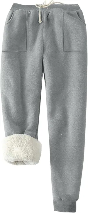 Xiaojmake Women's Warm Pj Pants Sherpa Lined Thermal Pajama Pants Athletic Workout Cotton Sweatpants Fleece Joggers Pants