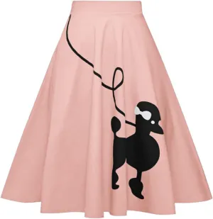 ZEZCLO Women's 50s Vintage Poodle Skirt Dog Printed High Waist Loose Fold Pleated A-line Zipper Skirts