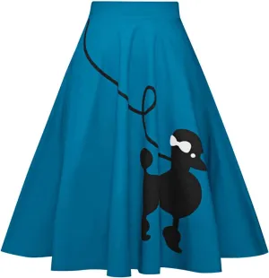 ZEZCLO Women's 50s Vintage Poodle Skirt Dog Printed High Waist Loose Fold Pleated A-line Zipper Skirts