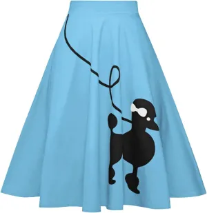 ZEZCLO Women's 50s Vintage Poodle Skirt Dog Printed High Waist Loose Fold Pleated A-line Zipper Skirts