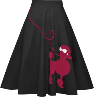 ZEZCLO Women's 50s Vintage Poodle Skirt Dog Printed High Waist Loose Fold Pleated A-line Zipper Skirts