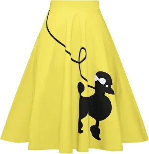 ZEZCLO Women's 50s Vintage Poodle Skirt Dog Printed High Waist Loose Fold Pleated A-line Zipper Skirts