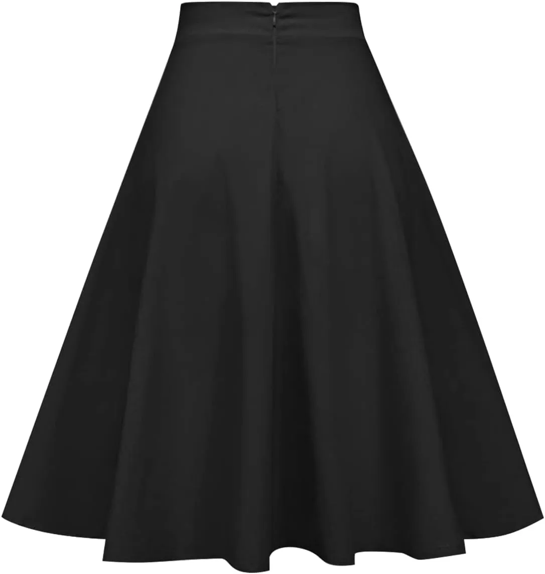 ZEZCLO Women's 50s Vintage Poodle Skirt Dog Printed High Waist Loose Fold Pleated A-line Zipper Skirts