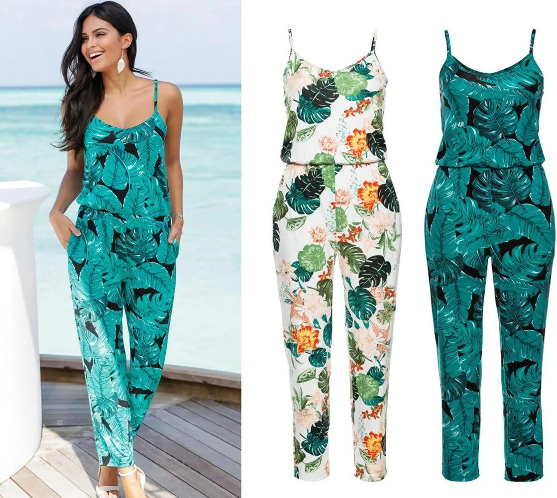 ZIUMUDY Women's Spaghetti Strap Floral Print Sleeveless Summer Beach Jumpsuits Rompers