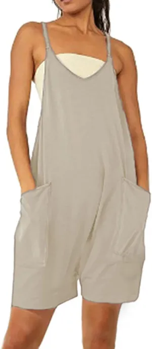 ZWRXW Summer Jumpsuits for Women Spaghetti Strap Rompers Loose Overalls Sleeveless Harem Long Shorts Pants with Pockets